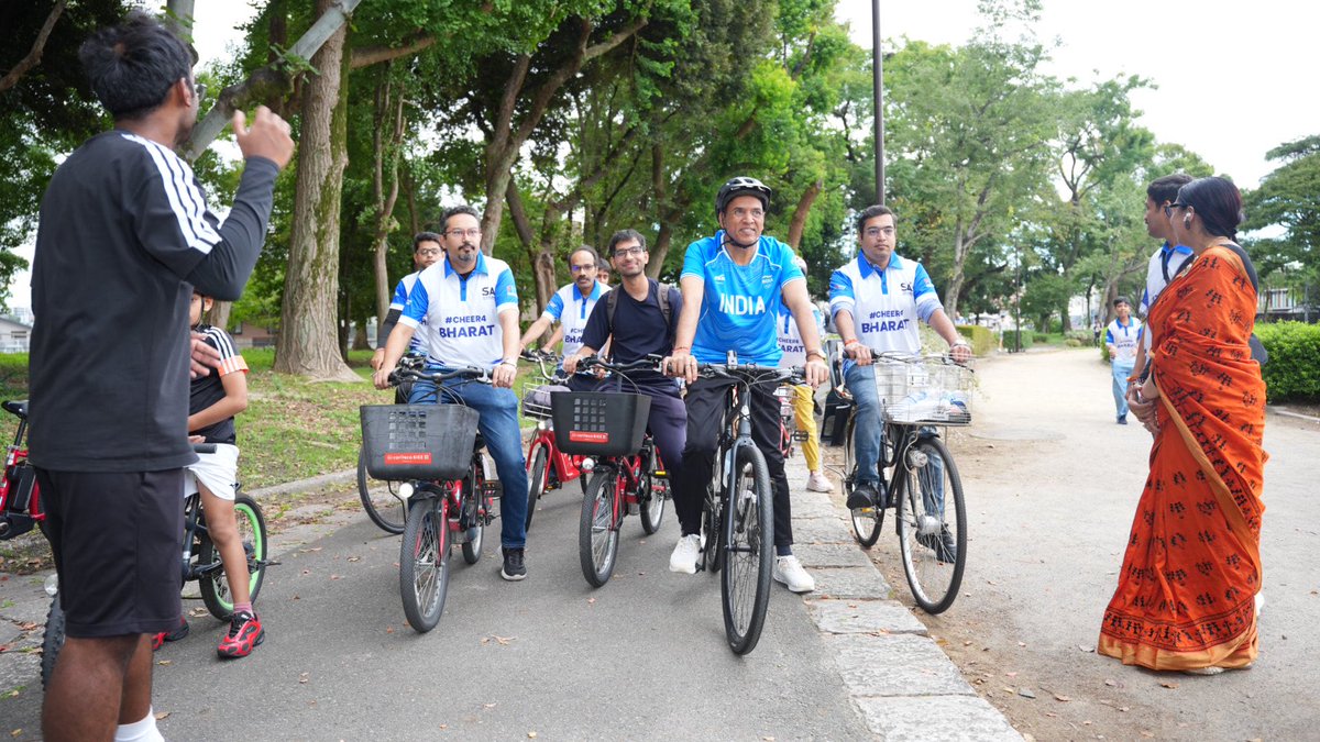mansukhmandviya's tweet photo. Cycling Together, Cheering Together! 🇮🇳

Joined the Indian diaspora in Nagoya, Japan, for #SundaysOnCycle to cheer for our athletes competing at the Asian Games 2026.

#Cheer4Bharat https://t.co/DhGaXU8ajZ