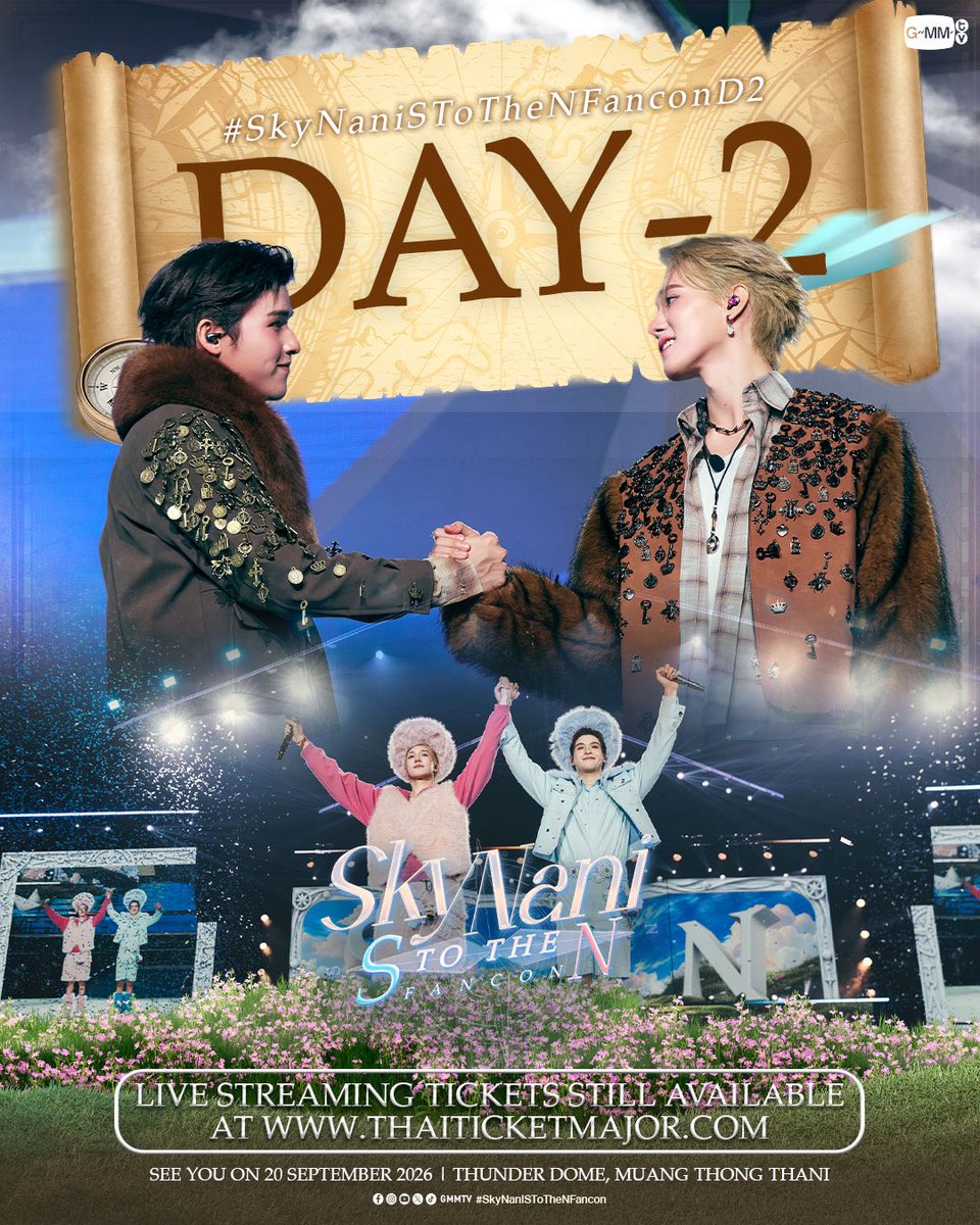 GMMTV's tweet photo. DAY-2 | 'SKY NANI S to the N FANCON' 🧭 #SkyNaniSToTheNFanconD2

📌 Buy Live Streaming Tickets 👉 https://t.co/Xw7aIBd3zt
SEE YOU ON 20 SEPTEMBER 2026 | Thunder Dome, Muang Thong Thani

#GMMTV 
@skywongraveee @Hirunkit_ https://t.co/zrSQvobyH1