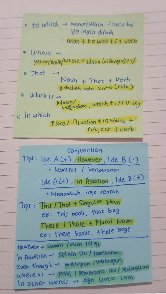 yoonpavv's tweet photo. My another sticky notes about lbe ini kepake banget buat UTBK dan simak ui!
 Konjungsi bahasa inggris, penempatan kalimat dll thank me later <3 any req dm/komen ya! feel free to share 🤍✌🏻 https://t.co/JAsacVzcZm