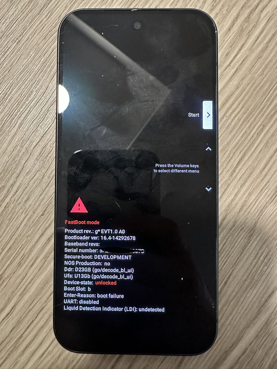 JoshuaM60144644's tweet photo. Google pixel 11 pro “grizzly” EVT prototype (fast boot loop) for sale. Collectors item.
Device state: unlocked
Bootloader version: 17.0-14916776
Current status: stuck in fastboot loop. $400 OBO dm me
#GooglePixel11Pro #pixelprototype #googlegrizzly https://t.co/HCENioSkSV