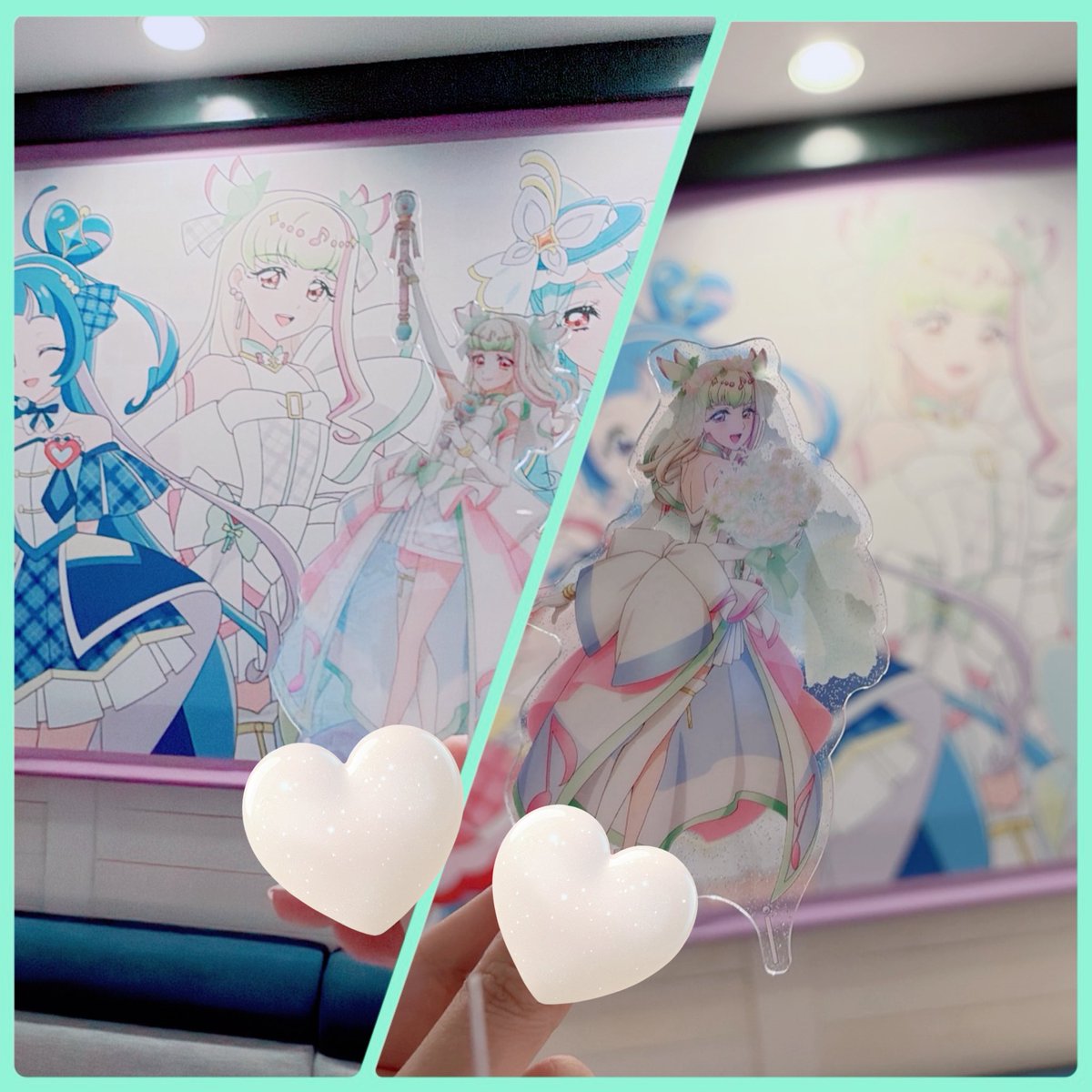 ram_yo1111's tweet photo. 昨日はプリキュアのタワレコカフェに行ってきました❕❕
フード＋スイーツ＋ドリンク(全部大ボリューム)キメて腹はしんだが幸せ空間すぎた🥲💖
キッス席だったけど、隣のおじ様がズキューン席で撮らせてくれた🙏😭
プリキュア好きな人達だけの空間は最高だね( ᎔˘꒳˘᎔) https://t.co/x1yJtnR5XK