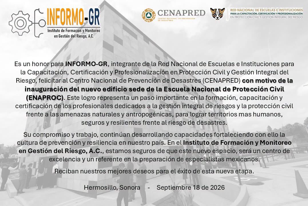 marianokatase's tweet photo. Muchas felicidades al Ing. @Enrique_gueor, Director General del @CenapredMexico y al Ing. Enrique Bravo Medina, Director de la #ENAPROC por haber materializado este objetivo y convertirlo en un importante y trascendente logro. https://t.co/HiJq52AASA