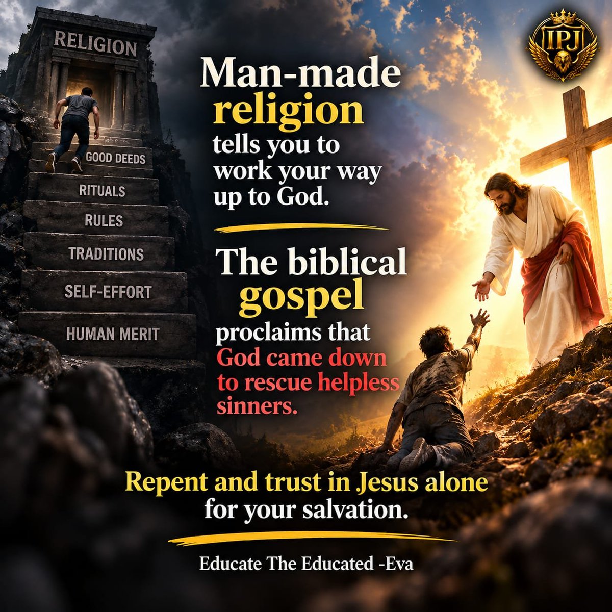 ichowdary3's tweet photo. Religion says, “Work your way up.” The Gospel says, “Jesus came down to save."✝️
#JesusChrist #TheGospel #SavedByGrace #FaithInJesus #RepentAndBelieve #JesusSaves #GraceAlone #ChristAlone #BiblicalTruth #ChristianFaith #Salvation #GoodNews #GospelTruth #EducateTheEducated https://t.co/veGoZVrTm0