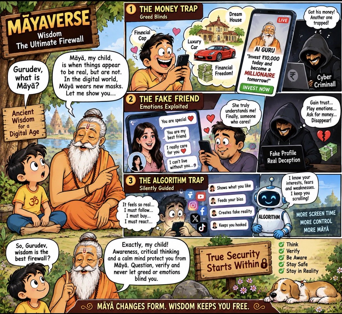Biraj__Das's tweet photo. Wisdom
(The Best Firewall)
The algorithm shapes our lives, but it has no emotions !!!
#WisdomIsTheBestFirewall #DigitalMaya #Maya #CyberAwareness #CyberSafety #OnlineScams #SocialEngineering #ArtificialIntelligence #DigitalAwareness #ThinkBeforeYouClick
#SanataniWisdom https://t.co/n35WBy2VCm