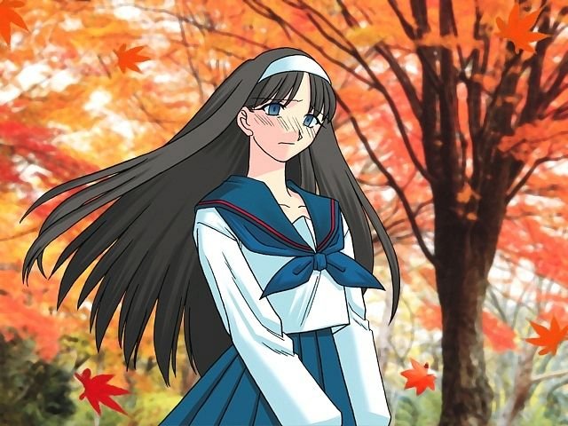 RETSNOM_01's tweet photo. Autumn as a season symbolizes inevitable change and the route's usage of autumn leaves perfectly reflects the changes we see in Akiha and her relationship with Shiki throughout the route. https://t.co/M4prJIntnE