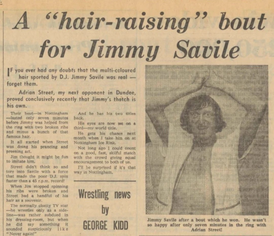 softchaosexe's tweet photo. @moor_facts @Wendxii @WingsScotland Street was wrestling George Kidd in a rematch a month later, the promoter had told street to allow Saville some offense because he was a big star, Street was offended and told Saville he won't give him anything. Saville was cocky and street beat the piss out of him in the ring. https://t.co/sNGuwbTd4u