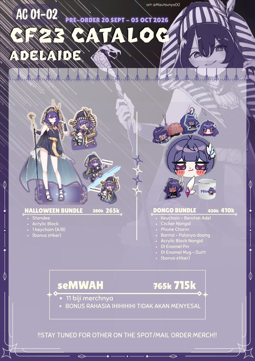 AdelaideCh_'s tweet photo. ✨ADELAIDE #CF23 CATALOGUE✨
*additional merch coming soon!

PICK UP BOTH DAYS &amp; MAIL ORDER
📅:  20 SEPT - 5 OKT 2026
📍:  Booth AC 01-02

order form: https://t.co/hdrPDFteLH

#CF23catalogue #comifuro23catalogue #cf23 https://t.co/CdyPhiIQqz
