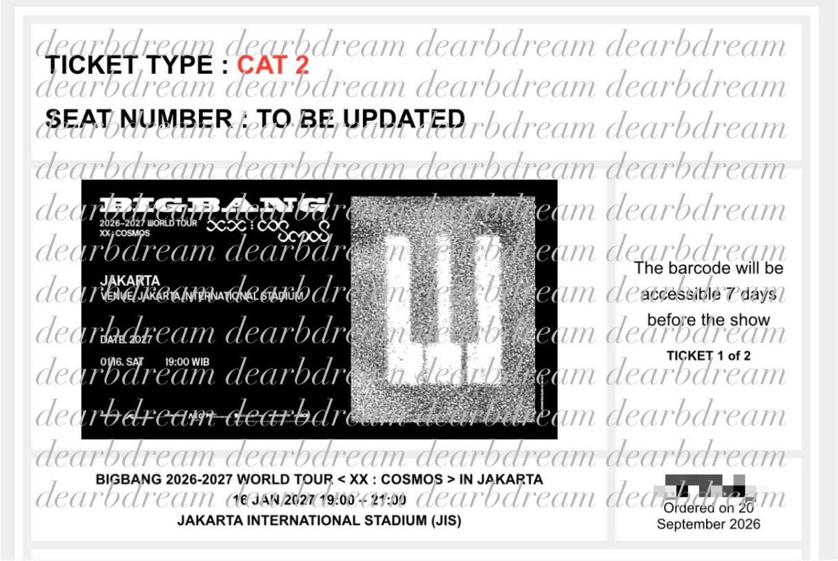 dearbdream's tweet photo. wts bigbang cosmos in jakarta 

💭cat 2 (2tix) 
💭diurus sampe fisik, pelunasan pas udh pegang wb
💭dp 50%, no hnr, cancel dp hangus
💭price and detail kindly dm https://t.co/zvoLLdAkI9