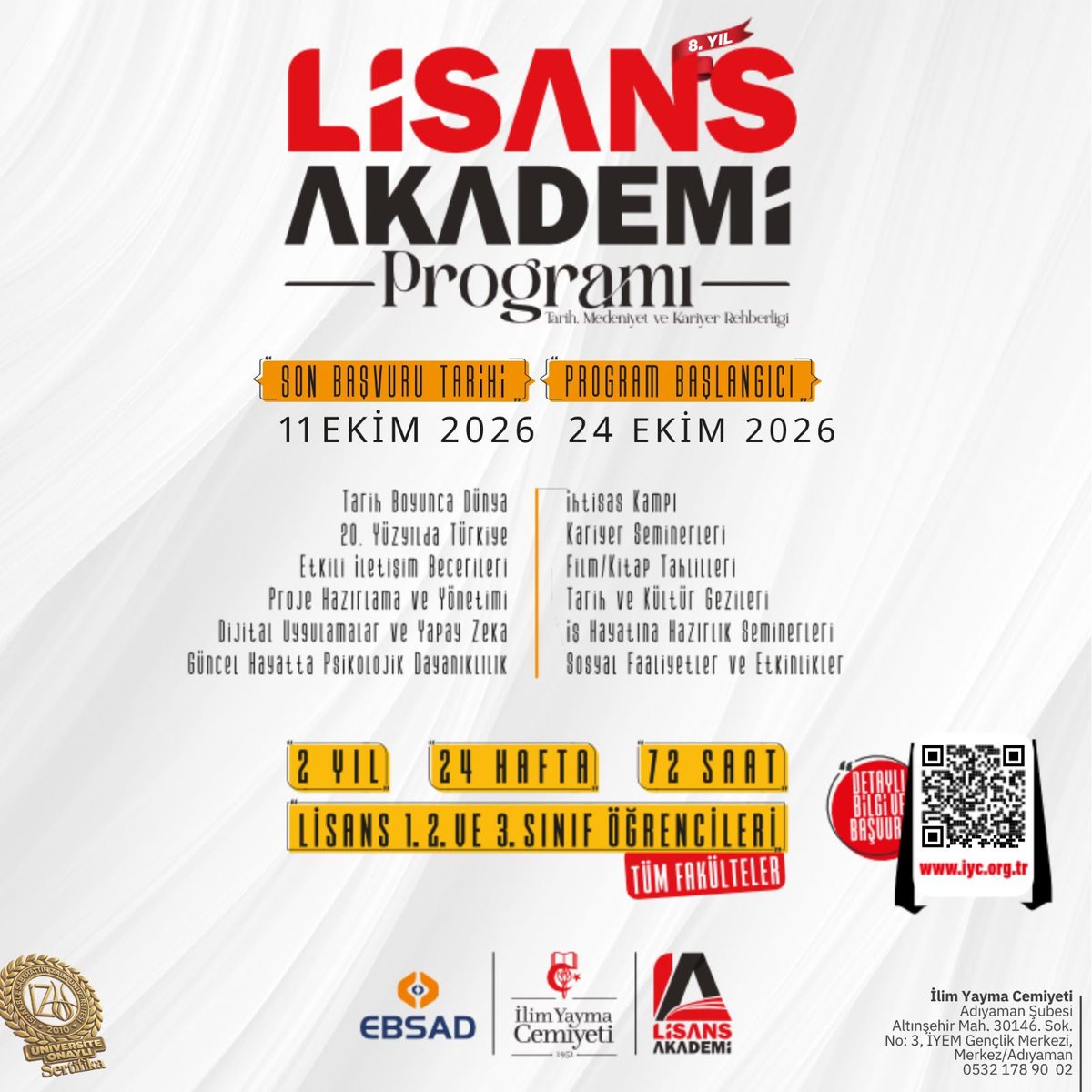 adiyamaniyc's tweet photo. Yeniden Bismillah. İYC Adıyaman.
2026 2027 Yılı Lisans Öğrencileri için dolu dolu bir programla beraberiz.
Kayıtlarımız başlamıştır. https://t.co/3AOI6bLOfq