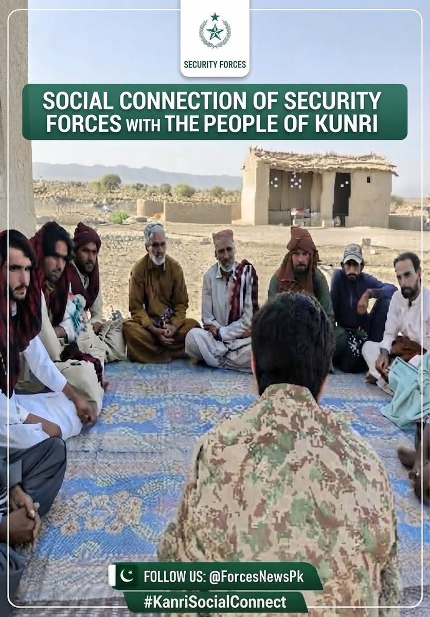 ZaraBugti's tweet photo. Security forces recently held an interactive community meeting with local residents in Kunri. 
This engagement aims to strengthen social bonds and foster mutual cooperation between the authorities and the local community.
#KanriSocialConnect #ForcesNewsPk #Kunri #SecurityForces https://t.co/4e5ScdUAiN