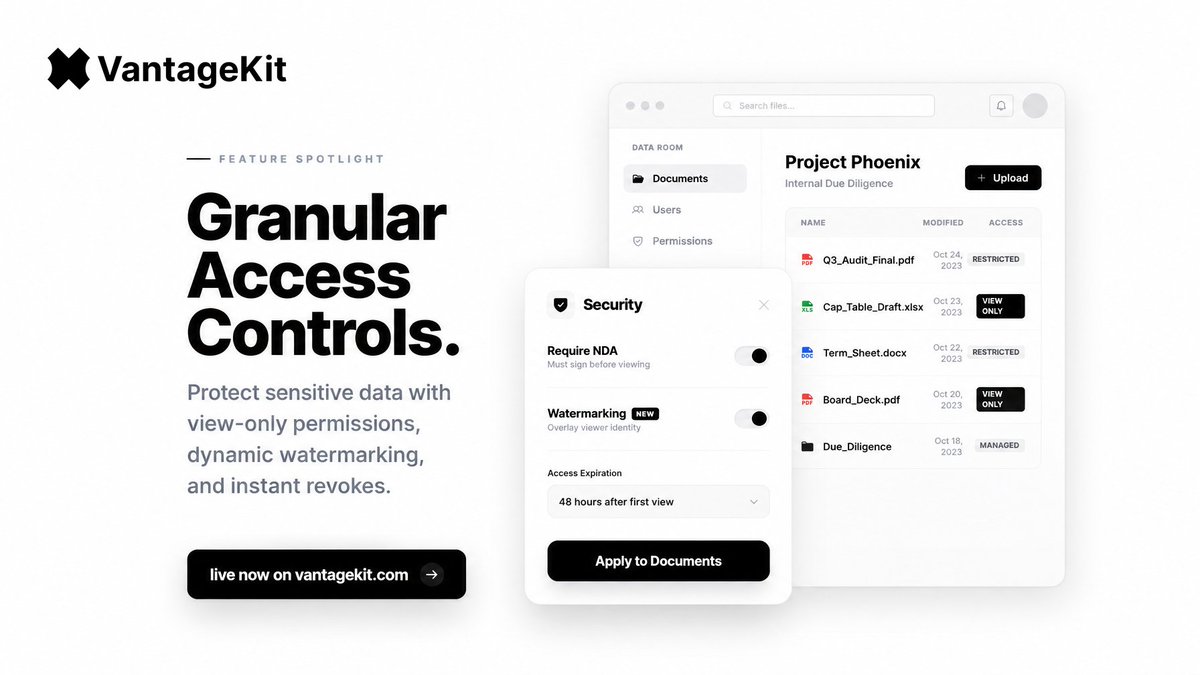 VantageKit's tweet photo. Investors get dozens of deck links a week. By month two, finding your deck means searching through buried email threads.

VantageKit Viewer Portal gives VCs a personal inbox for every deal room link they've received. No lost links, no friction.

Scale. https://t.co/er3YaYTHF0 https://t.co/MPCEART5Cn