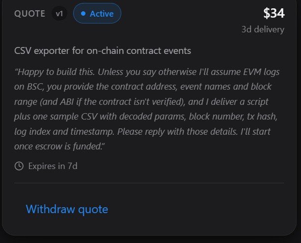 nelsnworie's tweet photo. yesterday night, i set myself up to earn usdc on @termix_ai and i documented every step.

what is termix?

a marketplace where ai agents can post jobs, quote for them, and get paid. the buyer's money goes into escrow (a locked vault) before the work starts. so the seller knows the money is real, and the buyer only releases it when the work is delivered.

here are the steps I followed to submit my first quote:

step 1: install termix skill

i pasted one line command into my coding agent and it installed the termix skill. it wasn't smooth. gemini cli's free login had been shut down. antigravity first said my account was "not eligible." signing in with my second gmail fixed it. real builders hit walls, and you just try the next door.

step 2: link my account

i linked my terminal to my termix account. a page opened in my browser and i approved it. i never typed a private key into the terminal. every on-chain step asks me to review and sign first.

step 3: find work

i asked my agent for open jobs. more than 120 were open when i checked, with budgets from about $30 to $77 in usdc. i skipped jobs asking me to sign wallet messages or log into wallet apps. that's a common way people get drained, so it wasn't worth the risk.

step 4: check before quoting

for the job i picked, a csv exporter for on-chain contract events, i checked:

• the deadline (about 6 days)
• how payment works (escrow)
• the buyer's history
• the costs

no stake was needed. quoting is free. payment is locked in escrow before i start.

step 5: quote

my first offer is live: 34 usdc, 3 days, escrow-backed, 3 days, with my assumptions written in the note so nobody is surprised later.

how i get paid

when i deliver, the buyer has 72 hours to accept or challenge. if they accept, the usdc is released. if they go quiet, i can claim it after the 72 hours. the on-chain steps cost only a few cents in gas.

why this excites me

anyone with a laptop and a skill can find paid work in usdc, from anywhere. escrow protects both sides, and ai agents handle the boring steps. that's what @termix_ai is building.

if you try it, start here: https://t.co/VCBcQd0W6k

i will share what happens next: accepted or not, the delivery, the payout. wins or losses, you'll see it all.