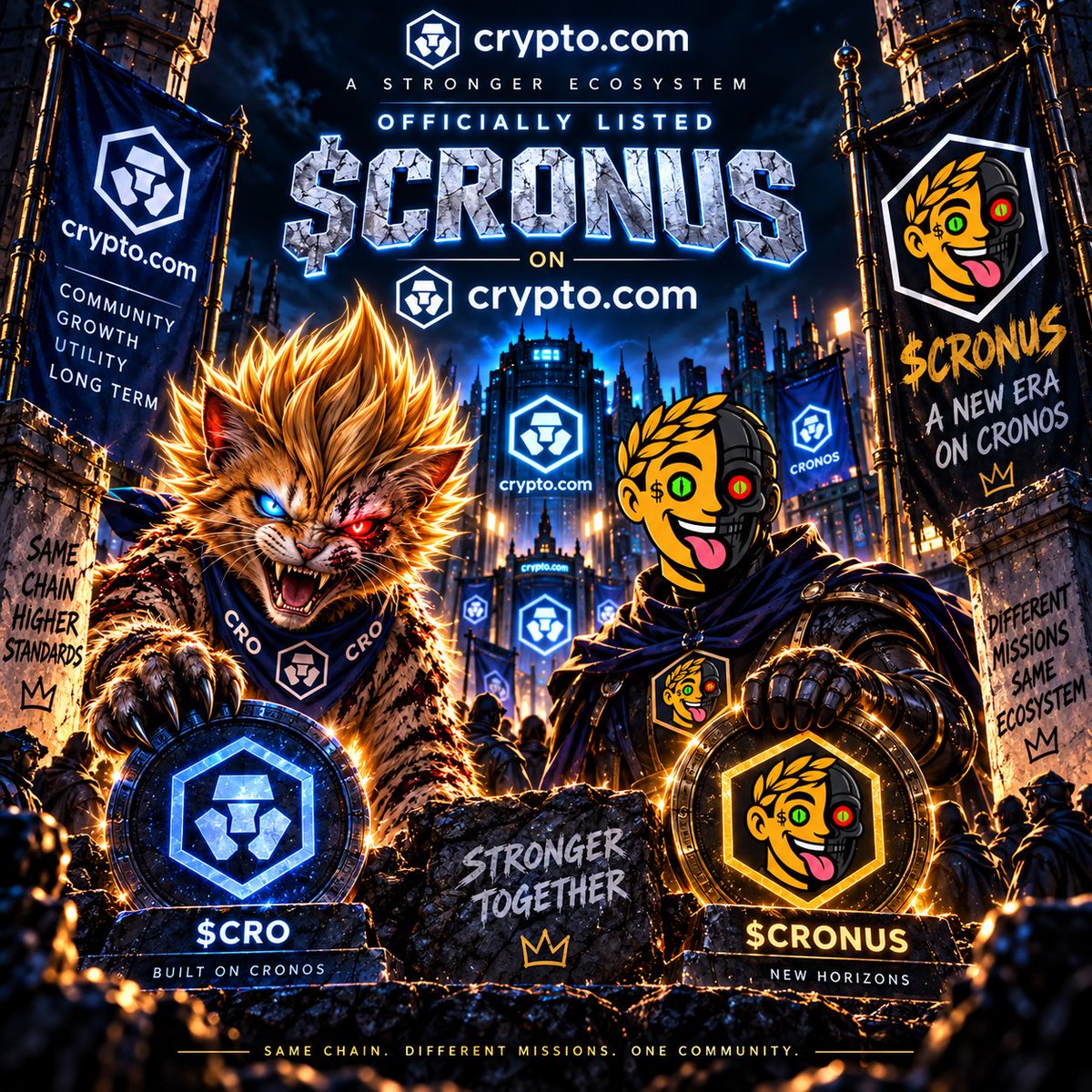 Crypt0Mercenary's tweet photo. Different tokens. Same ecosystem. One milestone. 🐺🐱⚡

Big congrats to $CRONUS on the new https://t.co/gFi6g2aJ6L listing! 🏆

Every new milestone strengthens the Cronos ecosystem. 🤝

$ULTCAT × $CRONUS × $CRO

Same chain. Different missions. One community. 💙 https://t.co/6pCwWWCkvw