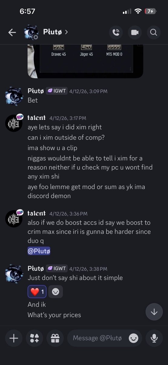 PulseCDL0's tweet photo. @plutocdll talk about me knowing soul was cheating. Whats this about, you knew about cheaters and harbored them. Now trying to clear @SoulCDL of cheats as XIM was found on his pc. the same thing that he is on the list of cheaters for.... your a dumbass stop protecting cheaters🤣 https://t.co/v4bycayjlh