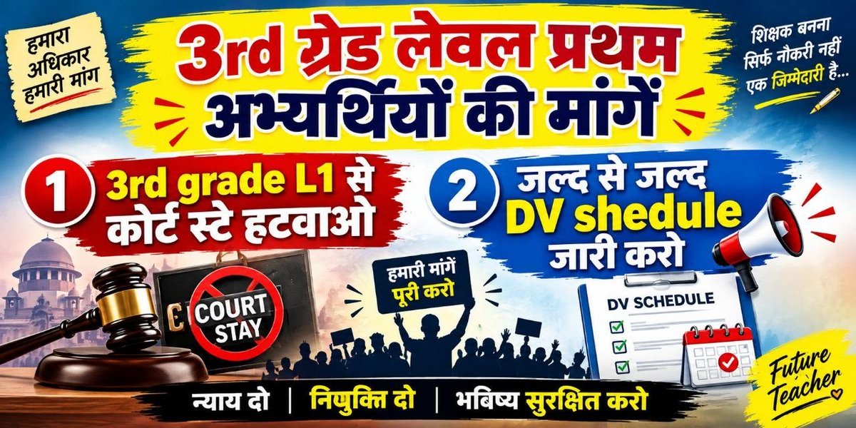 kalakaar_prani's tweet photo. माननीय @alokrajRSSB जी,
3rd Grade L1 के हजारों योग्य अभ्यर्थी DV Schedule का इंतज़ार कर रहे हैं
विवादित प्रश्नों पर कोर्ट स्टे के कारण भर्ती रुकी हुई है
बोर्ड से निवेदन है कि उच्च न्यायालय में प्रभावी पैरवी कर स्टे हटवाएँ और DV Schedule जारी करें
#अध्यापक_भर्ती_L1_DV_शुरू_करो https://t.co/uiDVtPYUD0