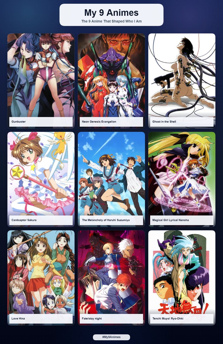 KaroshiMyriad's tweet photo. the 9 anime that shaped who I am https://t.co/TRp7XyBnz7
