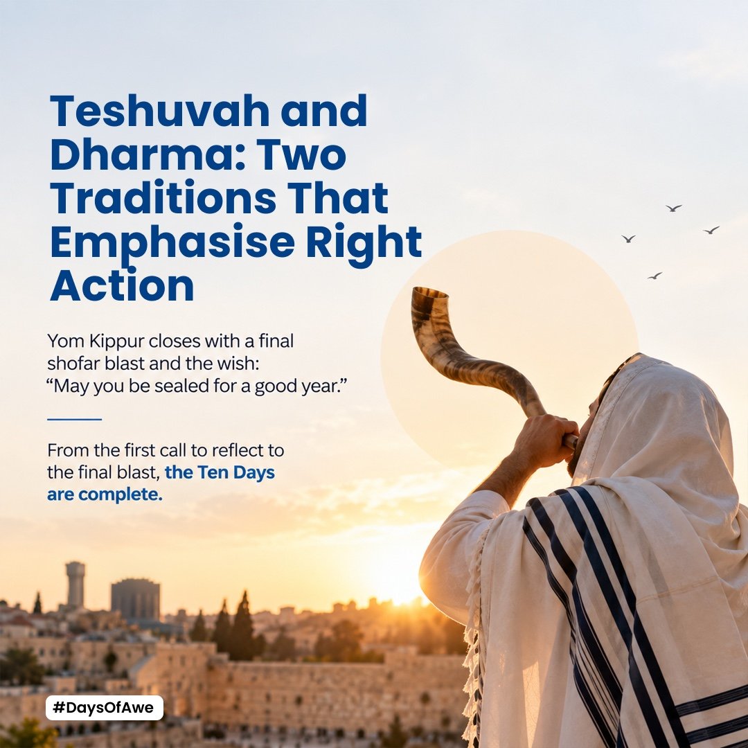 SourabhBakshi_'s tweet photo. Teshuvah and Dharma both call us back to right action. As Yom Kippur closes with the final shofar, may we return, repair, and walk the path we’re meant to walk. G’mar Chatimah Tovah. #DaysOfAwe https://t.co/V3MqJzKCWK