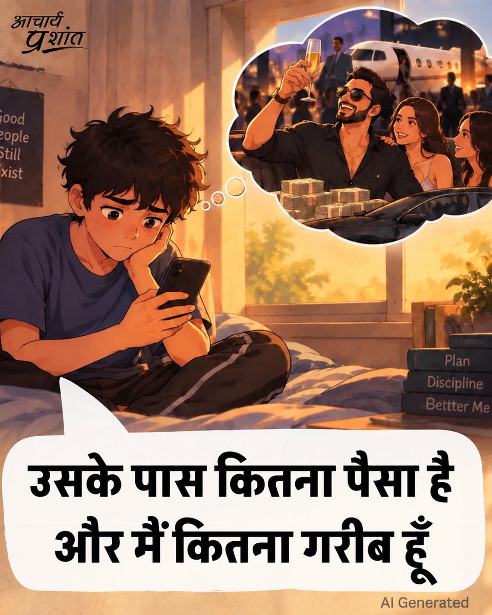 Advait_Prashant's tweet photo. जो लोग सफल, समृद्ध, मौज मारते दिखाई देते हों, उनको देखकर कभी मन छोटा मत करिएगा।

उनकी सफलता, उनकी समृद्धि, उनकी मौज अक्सर बहुत सतही होती है। हो सकता है अंदर ही अंदर महादुःख में हों…

आप अगर सीधे हैं तो उनके जैसा बनने के चक्कर में अपनी सिधाई मत छोड़ दीजिएगा।

लोगों की नज़र में आपकी छवि या आपकी हैसियत क्या है, यह बात दो कौड़ी की है।

आपका भोलेपन, आपकी निर्दोषता, आपकी सिधाई अरबों की है!

~ आचार्य प्रशांत