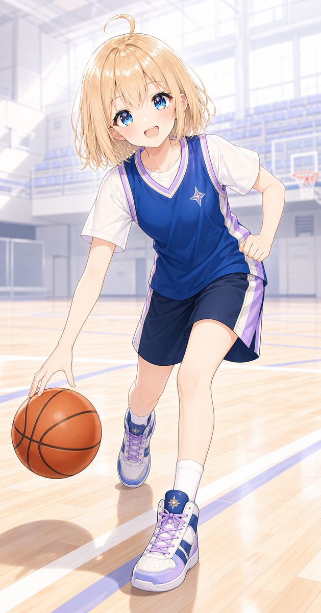 Bluetoothmatsu's tweet photo. おはヒカリ〜🌟
10月からは、いろいろなスポーツに挑戦しますっ!
最初の競技はバスケットボール🏀
まずはドリブルから、しっかりウォーミングアップです♪
練習の成果……近くで見ていてね!
#AIイラスト #ヒカリちゃん��は敵わない #HikariProject https://t.co/56oj9mWGXY