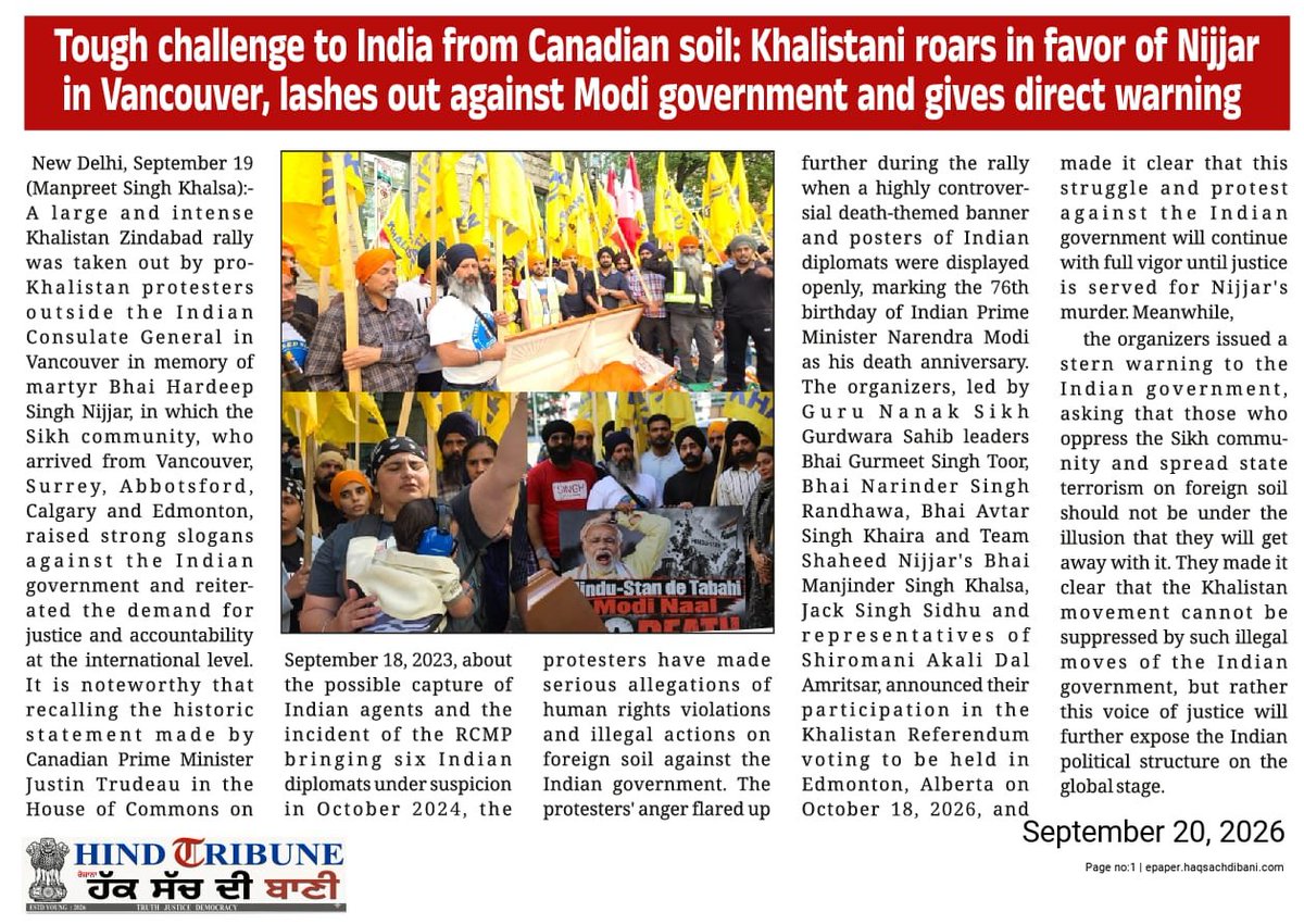 Narinde29421937's tweet photo. Tough challenge to India from Canadian soil: Khalistani roars in favor of Nijjar in Vancouver, lashes out against Modi government and gives direct warning https://t.co/5xuB2HdHIx