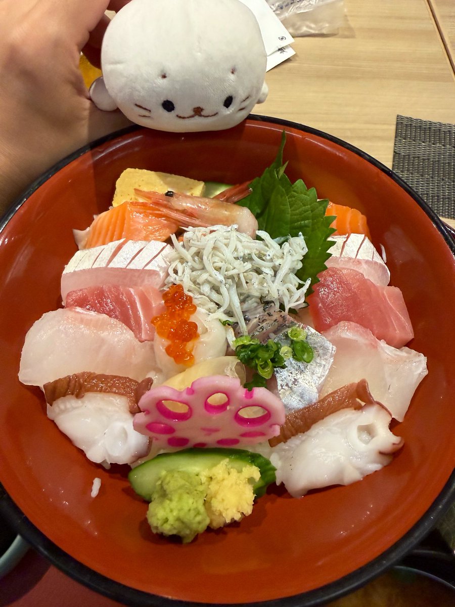 shirochans2024's tweet photo. 海の幸いただきますきゅ
新鮮きゅ🐟✨
#shirotan #旅するしろたん #しろたんとごはん #熱海　#和食レストラン熱海碧 https://t.co/4MBtmEIJnj