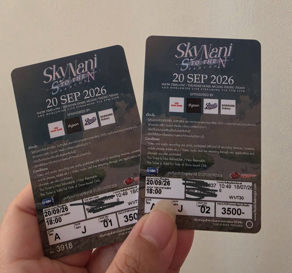 glnt35's tweet photo. #WTS . 
ปล่อยบัตรคอนเสริต Skynani ค่ะ
บัตรรอบ 20 sep 2026
zone A (3500) 1 ใบ
ที่นั่งแถว J02 ค่ะ

ปล่อยราคาใบละ 3,600 บาท 

นัดรับได้นะคะ 
#SkyNaniSToTheNFancon 
#ตลาดนัดgmmtv https://t.co/pRxhBeuqsa