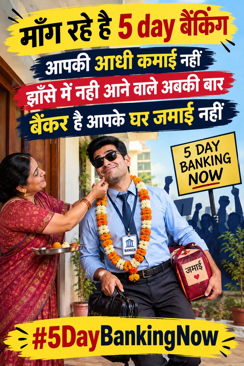 BinodBedia's tweet photo. माँग रहे है 5 day बैंकिंग 
आपकी आधी कमाई नहीं 
झाँसे में नहीं आने वाले अबकी बार 
बैंकर है आपके घर जमाई नहीं 

#5DayBankingNow https://t.co/YnDTpHACBJ