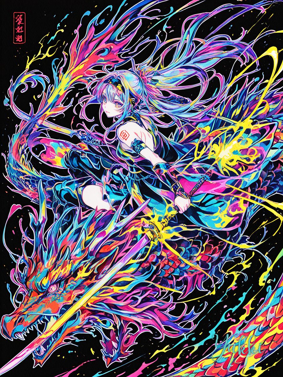 LifeLabo215633's tweet photo. #龍と共に2

2日目　闇属性（多分 笑）

ネオンラインアート✕水墨画チックに仕上げてみました😊

#ゆっきーのアトリエ　#PixAI https://t.co/CKeghuU72O