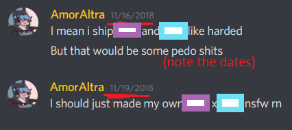 Solenhal's tweet photo. @DalueArt This doesn't address the worst pedo behaviours:

- Having a Discord server where minors access NSFW channels
- Talking about wanting to make NSFW of asexual preteens
- Actively talking about wanting to fuck kids and acknowledging it'd pedo shit
- Gleefully wants to groom more https://t.co/ng6LXHSisF