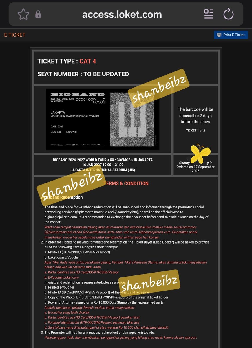shanbeibz's tweet photo. WTS BIGBANG in JAKARTA 

CAT 4 (2 TIX) 
✅️ Membership Presale pukul 10.07
✅ Secured by Jastiper
✅ Include jastip fee 350
✅ Bisa diurus smpai tiket fisik 

Bukan calo... Cuma punya 2 tiket ini.
Dijual karena upgrade ke CAT 3. 
Tertarik? Kindly DM me. https://t.co/9j8RrrBu3R