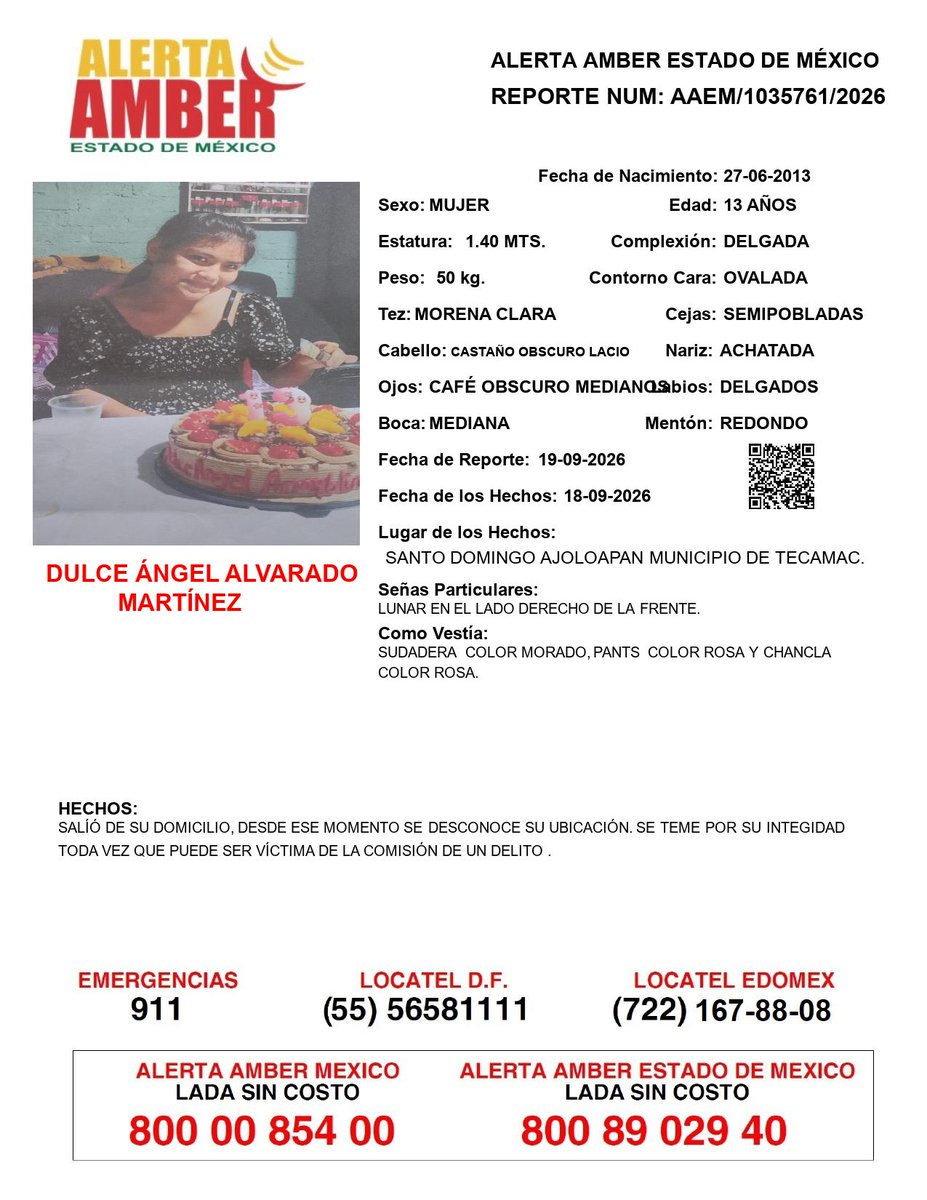 FiscaliaEdomex's tweet photo. 📍Tu apoyo es importante, ayúdanos a difundir, cualquier información para localizar a la siguiente persona comunícate al 📞800 890 2940 Alerta Amber EDOMEX y ☎️ 800 7028 770 #FiscalíaEdoméx. https://t.co/27po7KCMEM