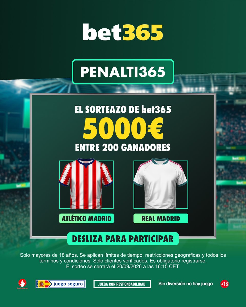 bet365_es's tweet photo. Teneis hasta que empiece el Atlético Madrid v Real Madrid para participar en el sorteo.

¡Hay 5000€ en juego!