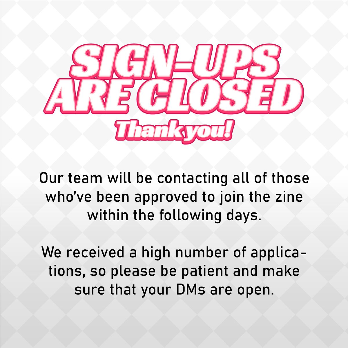 Bandori_collabs's tweet photo. ⭐️BANDORI ZINE

The sign-ups for the Bandori Fanzine are officially closed!

Please keep an eye on the DMs of the social media accounts you provided in the form! Our admins will be reaching out to you.
 
Thank you for your patience! 💛 https://t.co/5DdNkDuPTh