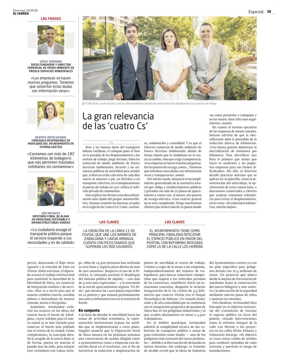 Jonnogales's tweet photo. 🚍🚲 Analizo hoy en @elcorreo_alava el presente de la movilidad en #Álava y explicó los retos de futuro:

➡️ Renovación de las concesiones de @AlavabusEus con más servicios y nuevos vehículos.
➡️ Desarrollo de la Red de Vías Ciclistas con la ejecución de la Elciego-Laguardia. https://t.co/GvKiT9hAsw