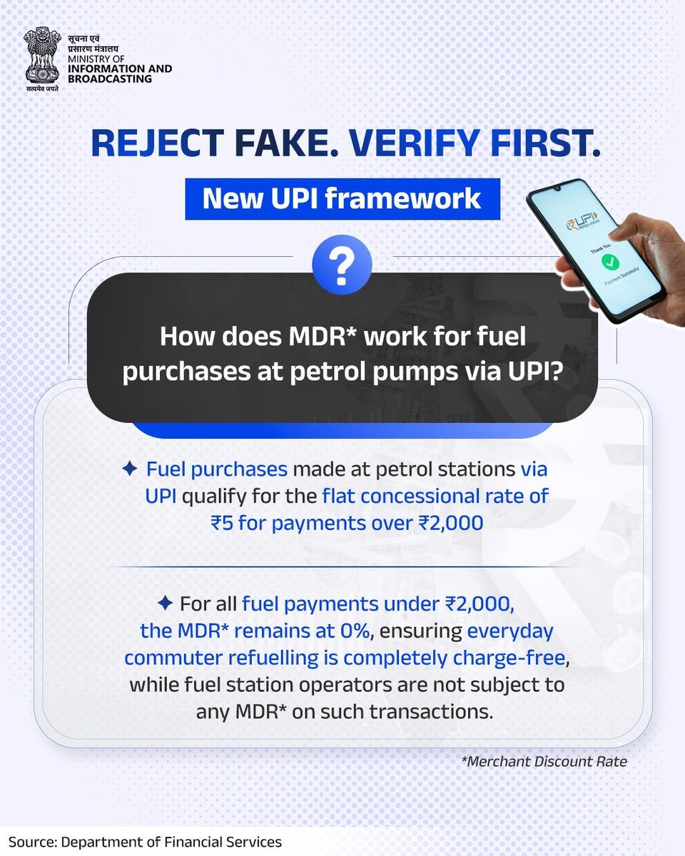 SmalWorld3's tweet photo. @Ravisutanjani Flat ₹5 as MDR for anything above 2,000 at fuel pumps via UPI. No ceiling. https://t.co/pqBTbFwaVN