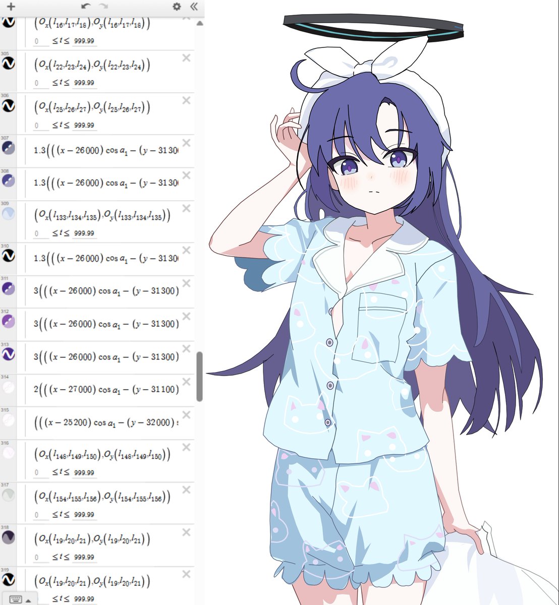 prm1_73illust's tweet photo. 그래프로 그린 파자마 유우카 
(함수 3200개+, 8시간 30분 소요) https://t.co/c8UWzDlO4B
