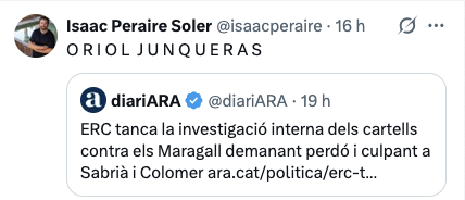 AlbanoDante76's tweet photo. Ahir -divendres- ERC va publicar la seva "investigació" sobre la TRAMA B. 
És una estratègia per OCULTAR el que està passant. 
Avui hem vist aquest tuit d'un alt càrrec ACUSSANT @junqueras de tot plegat.
Silenci als mitjans.
A OCTUVRE hem publicat això: https://t.co/RgQANw2hOF https://t.co/zGFCXjwSQy