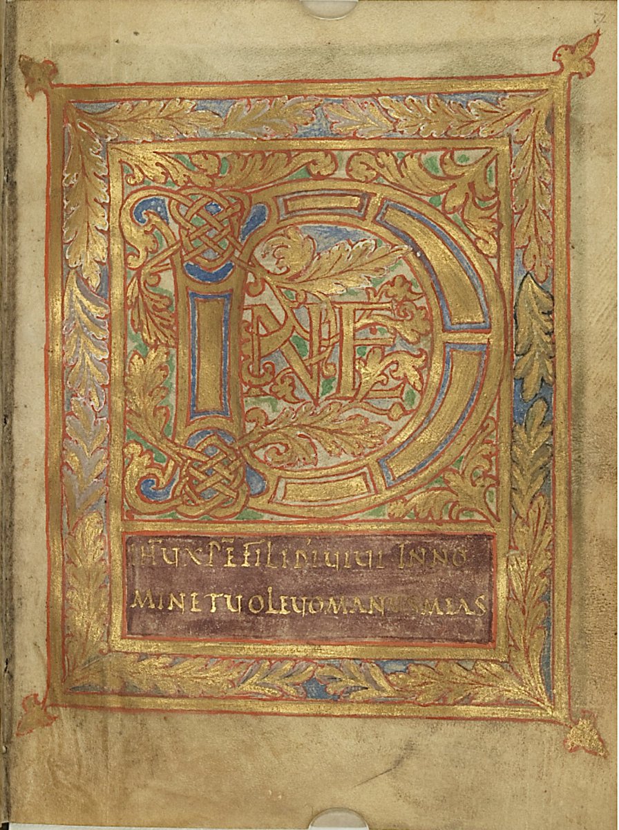 red_loeb's tweet photo. Splendid initial 'D'(omine)

München, Schatzkammer der Residenz, ResMü Schk 4 WL; Prayerbook of Charles the Bald; between 846 CE and 869 CE; likely Reims; p.17 https://t.co/3C6GsmJ3Ym