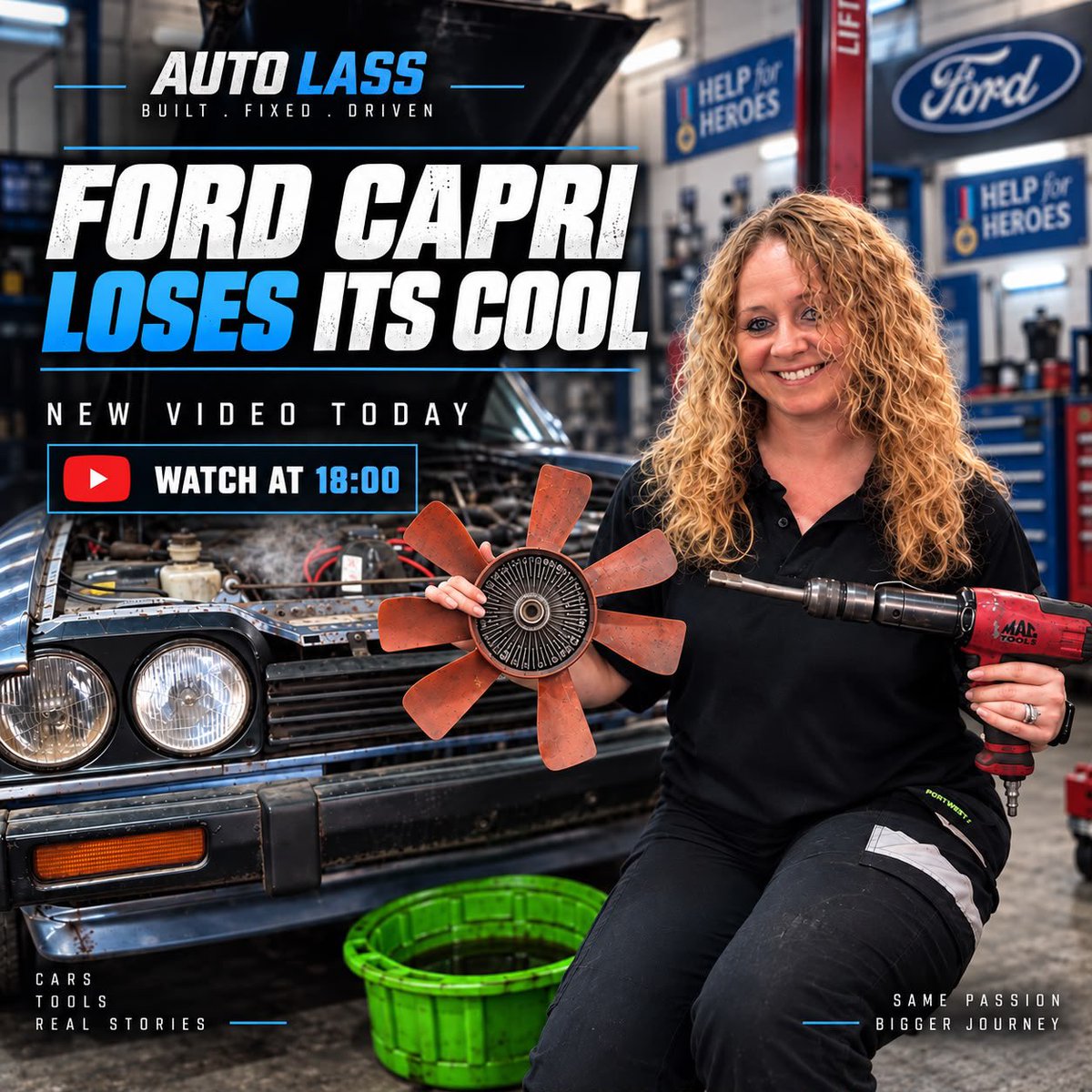 Auto_Lass's tweet photo. 🚨 NEW AUTO LASS VIDEO — TODAY AT 6PM! 🚨

Things get a bit more serious with the Capri this week… but first, it loses its cool. ��

We’re back on the 1983 Ford Capri, tackling more of the jobs needed to get it properly sorted — including the cooling system, old viscous fan setup and the next round of repairs.

🔧 Proper workshop work
🚗 Classic Ford problems
😂 And the usual Auto Lass moments

New episode goes live TODAY at 18:00 on YouTube.

If you’ve been following the Capri build, don’t miss this one.

👉 Auto Lass on YouTube — 6PM tonight
SUBSCRIBE NOW to join in the fun. 

#AutoLass #FordCapri #FordCapriMk3 #ClassicFord #ClassicCars #CarRestoration #ProjectCar #BuiltFixedDriven #WorkshopLife