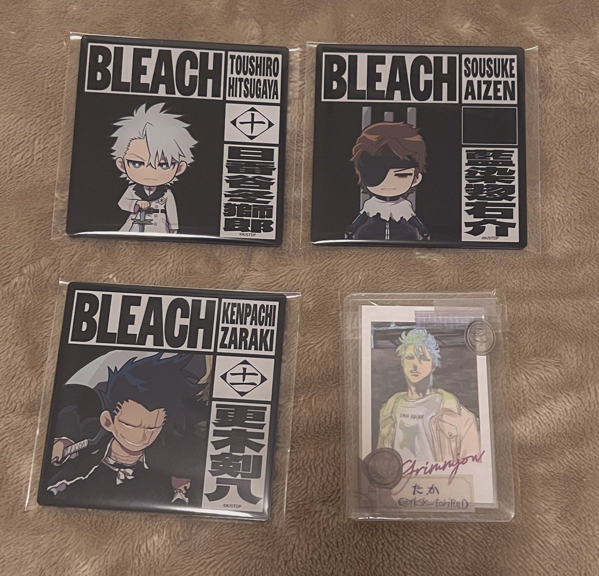 tksk_toripull's tweet photo. 【交換】BLEACH THE STORIES OF ICHIGO 渋谷

【譲】
 （アクリルコースター）日番谷、藍染、更木
（缶バッジ）平子、日番谷
（ステッカー）ルキア

【求】
 同種グリムジョー or 浦原（友人分）

郵送交換、または都内手渡し希望です。検索からでもお気軽にお声掛けください。よろしくお願いします。 https://t.co/3cpDTiUuBi
