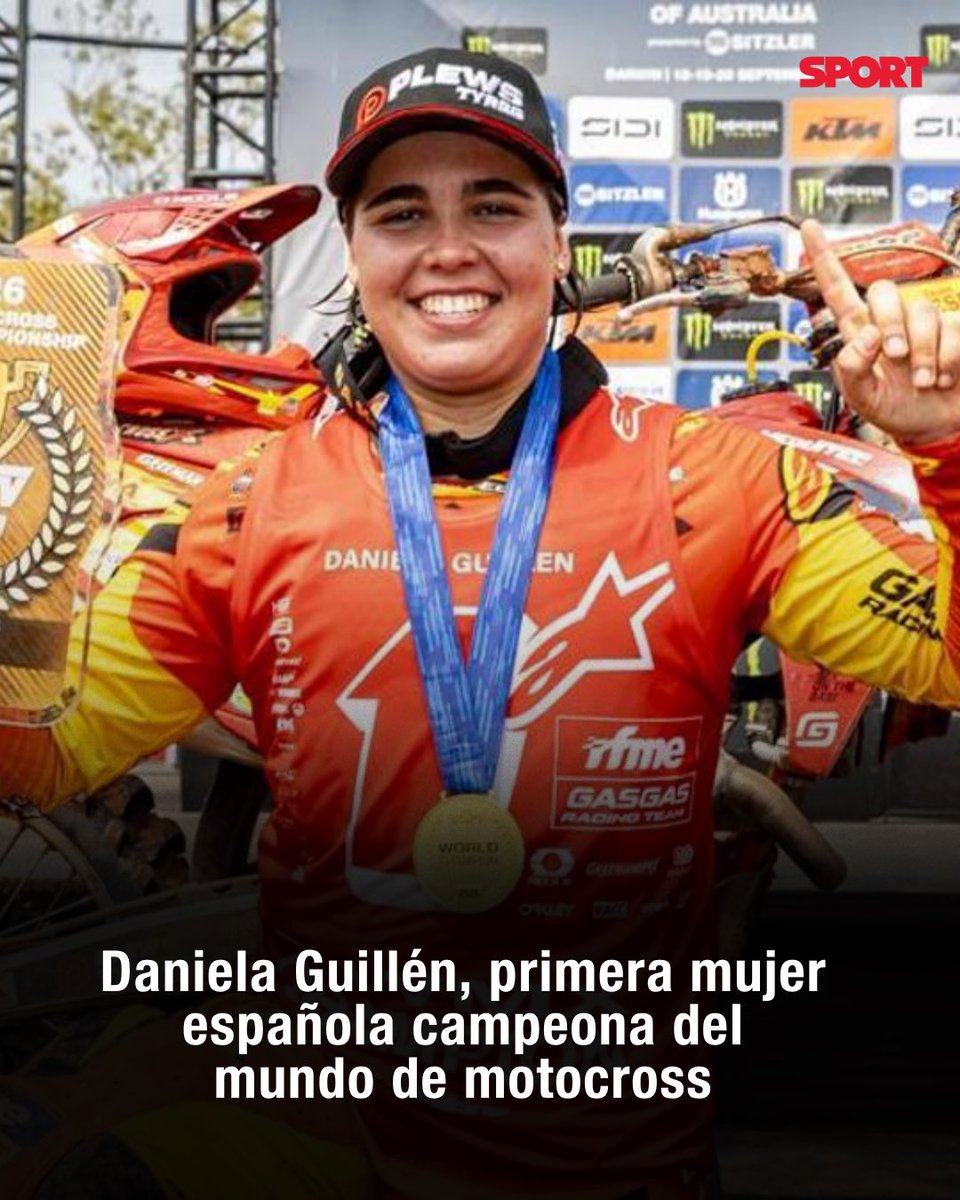 sport's tweet photo. 🏆 ¡Daniela Guillén, campeona del mundo de WMX! 🇪🇸

La piloto española se impuso en las dos mangas del GP de Darwin y hace historia como la primera mujer española en conquistar el Mundial de Motocross

🏁 Guillem Farrés, también campeón del mundo de MX2 https://t.co/lFXPxuaenJ