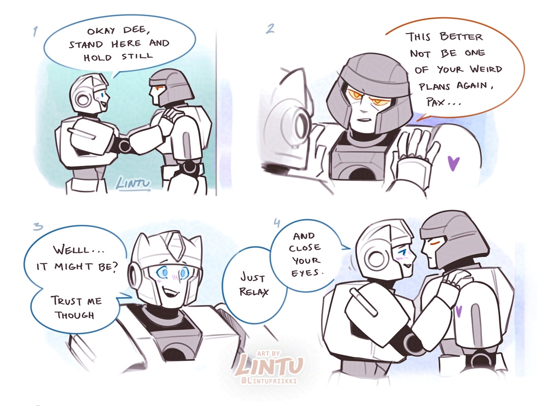 Lintufriikki's tweet photo. happy tfone anniversary!!! 💖💖💖
anyone remember these silly dpax comics i made 2 years ago? 🤭
#transformers #maccadam #megop https://t.co/p1sI8VDTH8