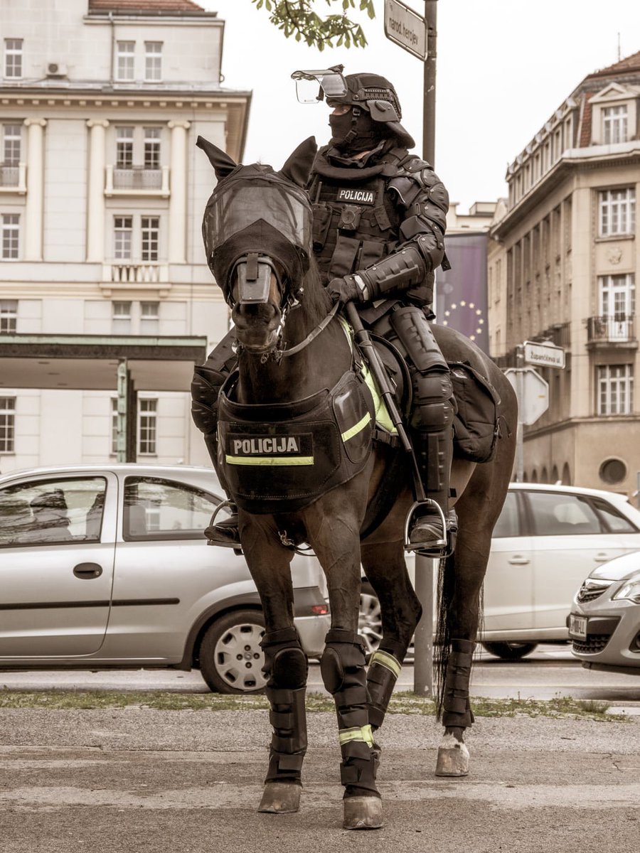 SciFiArchives's tweet photo. Mounted police with full tactical armor is quite a sight. https://t.co/VyISTTrRGJ
