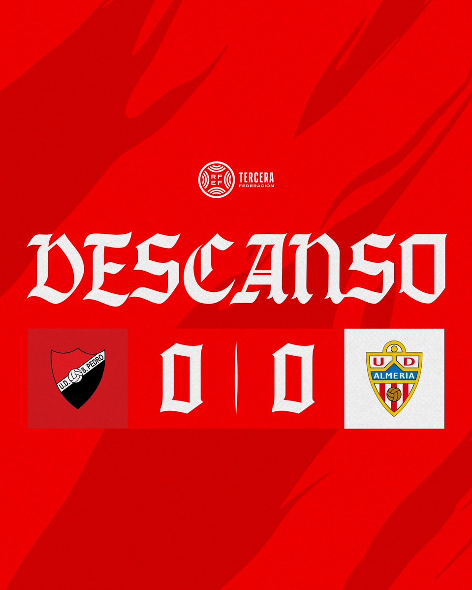 AcademiaUDA's tweet photo. ⏸️ Descanso.
➡️ @UdSanPedro 0-0 #UDAB
#VamosAlmería 🔴⚪ https://t.co/CnTm1OGpqL