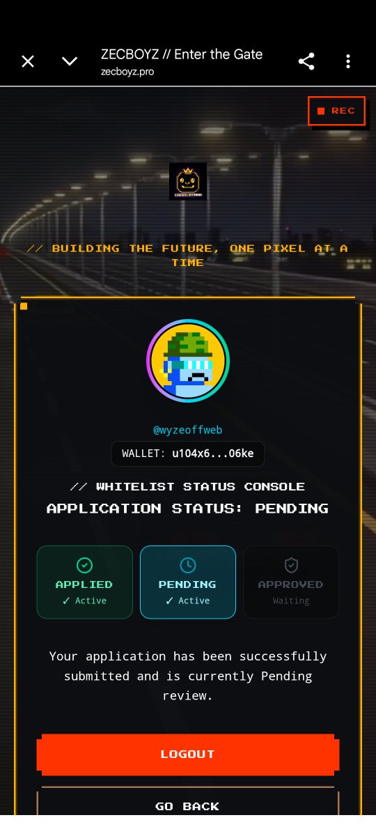 wyzeoffweb's tweet photo. Applied to the Zecboyz whitelist. 🫡

Now just waiting for that APPROVED status. 👀🟢

3,333 faces hidden in plain Z — let’s see if mine makes it through the gate. 🕶️⚡

It's you time now apply to get one
https://t.co/JA2ODmEAHD

@zecboyz @Zcash

#Zecboyz #Zcash #Whitelist https://t.co/G7pkEQ7dsb