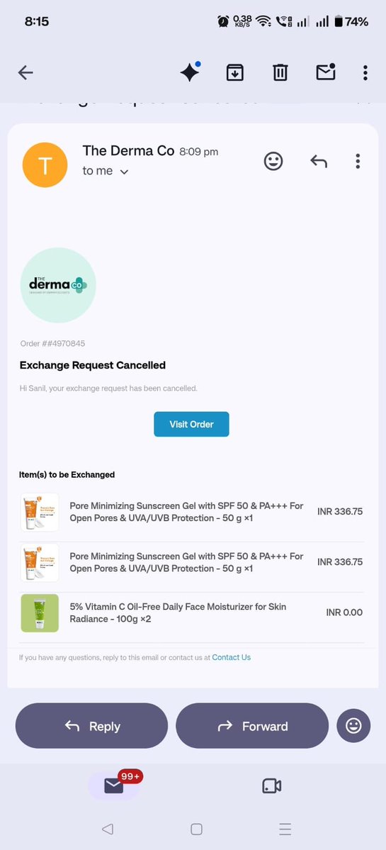 vigmamta's tweet photo. @thedermaco @honasa_india Your records. Please look after the matter as i been running pillar to pole and I am regular buying these product so it's sad to know to receive wrong product and no customer support where I can file my complaint hope the management will take action against such frauds. https://t.co/yJPZ0ftVGK