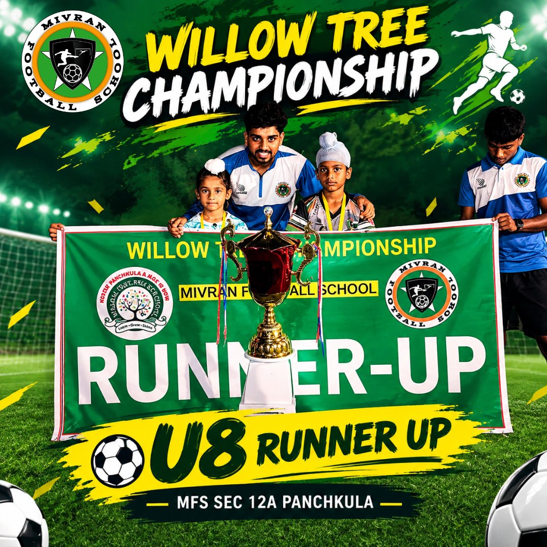 MivranFs's tweet photo. 🏆 WILLOW TREE CHAMPIONS! ⚽🔥
U08 Runner-up– MFS Sector 12A Panchkula! 💚🏆

One Team. One Dream. One Family. 💚

#MivranFootballSchool #MivranFinalDestination #MivranGreenArmy #MFS7 #Panchkula #Champions #WillowTreeChampionship #Mivranians https://t.co/YuVWHcO5cF