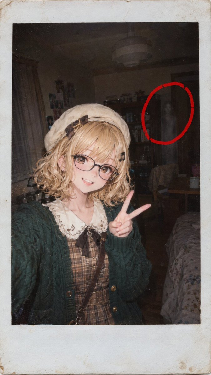 uhaoke_stamp's tweet photo. #心霊写真 #うはおけプロンプト
📸笑顔の写真に…ひとり多い👻
あなたは、赤い丸の中に何がいるか気づきましたか?
二度見したら、もう一度見え方が変わるかも…
そんな、心霊写真プロンプトを作りました☺
夏にやればよかったけど、昨日思いついたからしゃーない\(^o^)/
ホラー好きな人、そうでない人、よかったらどうぞ!
プロンプトはALTとコメント欄👻