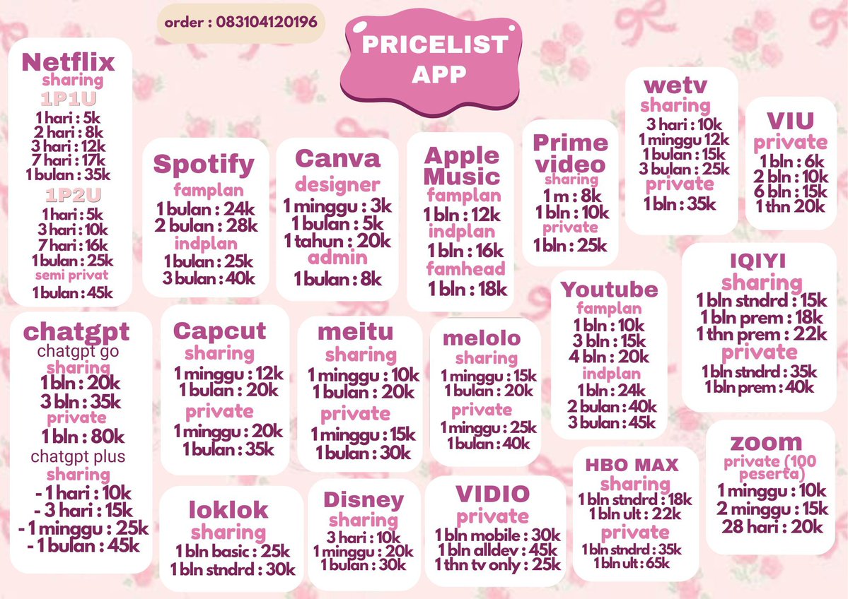 casylra's tweet photo. WTS APP PREMIUM SUPER MURCE DAN 100% TRUSTED READY NETFLIX SPOTIFY CANVA APPLE MUSIC PRIME VIDEO WETV VIU CHATGPT CAPCUT MEITU MELOLO YOUTUBE IQIYI LOKLOK DISNEY VIDIO HBO MAX ZOOM VISION+ WINK GEMINI ALIGHTMOTION CLAUDE AI IBIS PAINT
☎️ : https://t.co/Enf8EmUnnI
#zonauang https://t.co/Pp2eXbZoC8