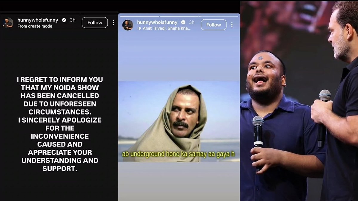 MeghUpdates's tweet photo. 🚨 JUST IN

Self Styled Comedian Pulkit Mani, who mocked Prime Minister of India Narendra Modi's Mother at Rahul Gandhi’s Chhatron Ki Goonj event, has cancelled his Noida show.

He later posted: “Time to go underground.” https://t.co/VT1hFeUiQ6